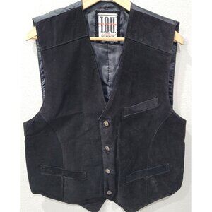 Vintage I.O.U. Collection Mens Black Suede Vest with Detailed Buttons Size XL